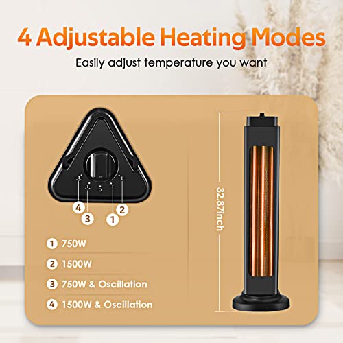 1500W Electric Space Heater for Large Room, 3S Fast Heating Electric Patio Heater, Indoor Heaters with 4 Modes, 90°Oscillation, Portable Outdoor Patio Heater with Overheat & Tip-over Protection