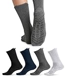 TruTread Grip Crew Socks - L/XL - 4 Pairs - for Women and Men - Non Slip and Non Skid Hospital, Yoga, Maternity, Pilates (4 Pairs)