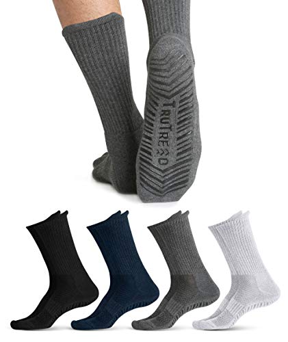 TruTread Grip Crew Socks - L/XL - 4 Pairs - for Women and Men - Non Slip and Non Skid Hospital, Yoga, Maternity, Pilates (4 Pairs)