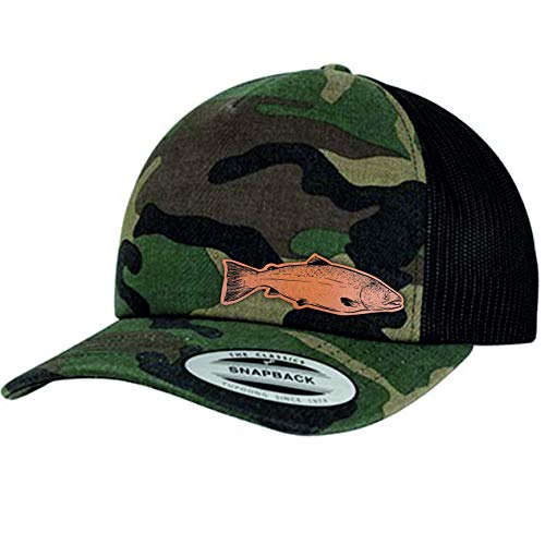 Angler camo mesh Cap mit Echtleder Forelle Patch Fishing Angel Mütze Kappe – Bild 3