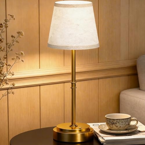 Litluzecozy Rechargeable Cordless Table Lamp Gold - 7500mAh Battery Table Lamps Indoor, Bedside Lamp Touch Dimmable, Wireless Desk Light for Living Room & Bedroom (Gold, 1 Pack)