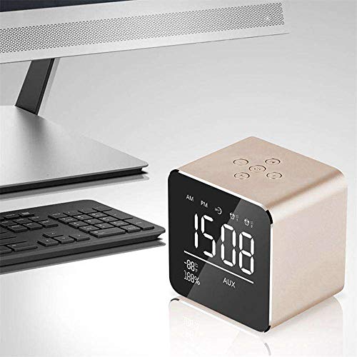 Sammid Wireless Speaker, Bluetooth Portable Speaker with LCD Display Alarm Snooze Function Mirror Clock Loud Speaker Music Player Support 3.5mm Audio or TF/Micro SD Card or Bluetooth Playing - Gold - Thumbnail 6