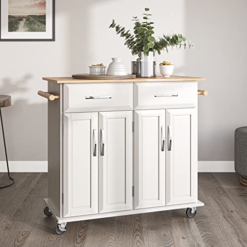 BELLEZE Rolling Kitchen Island Cart on Wheels with Storage