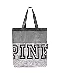 Victoria's Secret Pink Nation Black Mesh Grey Marl Logo Tote