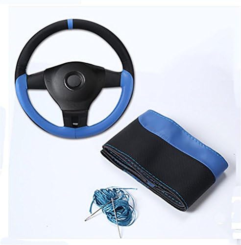 YAYUE Universal Car Steering Wheel Cover Genuine Leather Stitch On Wrap (Size M) , blue
