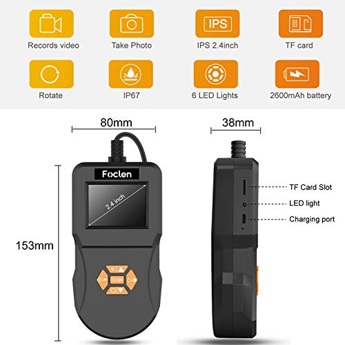 Industrial Endoscope, Foclen Borescope Camera 2.4inch IPS Screen 2600mAh Digital Handheld 5.5mm Snake Probe Inspection Camera with Light 16G TF Card and Portable Box 3M/9.8FT - Thumbnail 4
