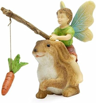 Woodland Knoll Miniature Fairy Garden Motivation Fairy Boy Riding Bunny Mg263