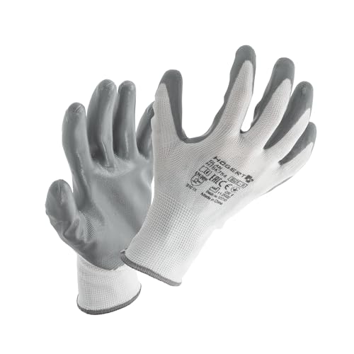Hoegert Technik GLAN Nitrile Coated Protective Gloves, White/Grey, Size 10, Tear and Puncture Resistant, Ideal for Precise Assembly Work, Environmentally Friendly