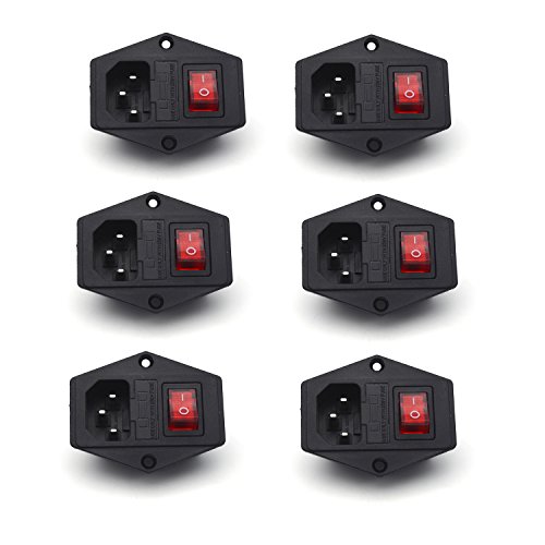 Antrader 6pcs Inlet Module Plug Male Power Socket with 5A Fuse Switch 10A 250V 3 Pin IEC320 C14