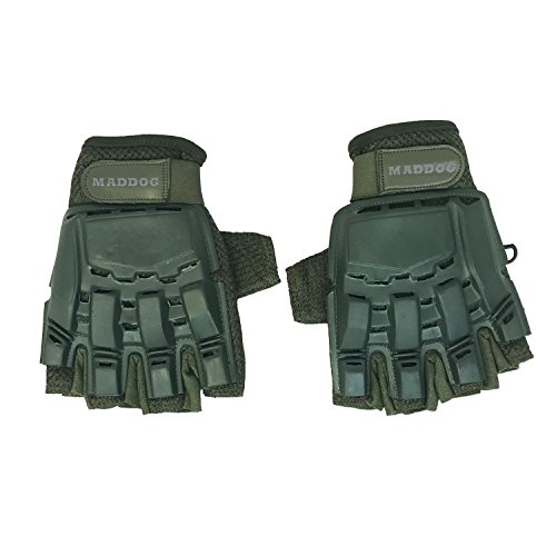 MAddog MD-2230-HALFGLVOLV-LXL Tactical Half-Finger Paintball & Airsoft Gloves, Olive Green, Large/X-Large