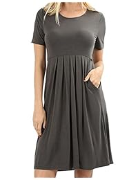 uNu estilo Premium cintura plisada vestido de manga corta con bolsillos laterales