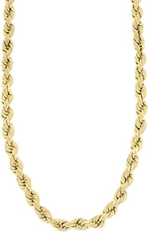 10k Diamond Cut Rope Chain Necklace for Men & Women Yellow Gold - 4mm (Length: 22”-26")