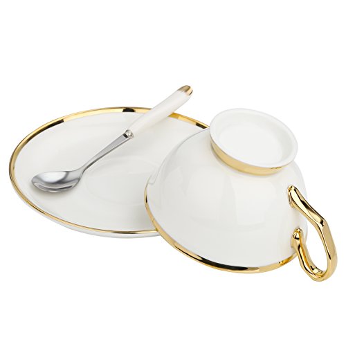 ARTVIGOR New Bone Espresso Cups and Saucer Set of 4 with Gold Rimmed for Coffee and Afternoon Tea, 14.6 X 14 X 4.1 Inches,
