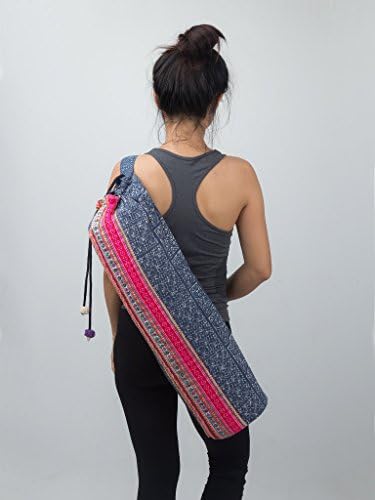 Changnoi Unique Yoga Mat Bag with Hill Tribe Embroidered in Blue Thailand Fair Trade
