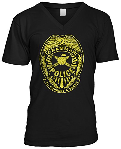Blittzen Mens V-neck Grammar Police To Correct and Serve, S, Black