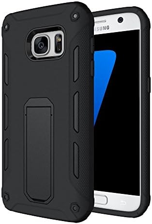 Samsung Galaxy S7 Edge Case, Apriletter Soft TPU & Hard PC Rugged Dual Layer Case with Kickstand for Galaxy S7 Edge -- Black