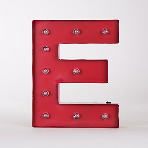 Glitzhome Vintage Marquee LED Lighted Letter E Sign Battery Operated Red