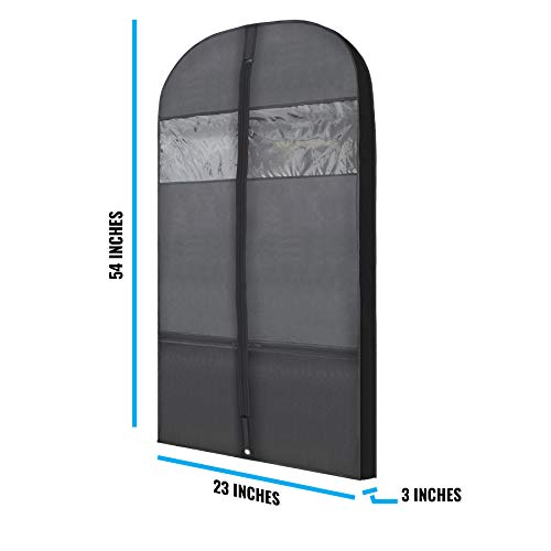 Plixio Gusseted Garment Bags Suit Bag for Travel and Clothing Storage of Dresses, Dress Shirts, Coats- Includes Zipper Pockets and Large Transparent Window (2 Pack: 54" X 24" x 3.4")