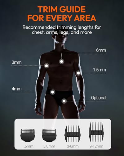 MANSPOT Trimmers for Men, Electric Body Hair Shaver for Men, Groin & Ball Trimmer with 4 Guards, Replaceable Ceramic Blade Heads, Wet & Dry Cordless Trimmer, 90-Minute Shaving Machine