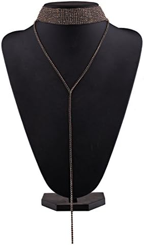 Yeshion Fashion Rhinestone Long Body Chain Chokers Crystal Statement Necklace For Women (Black)