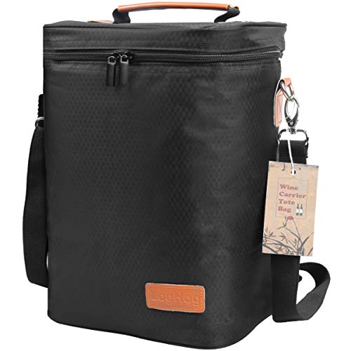 Collapsible Wine Totes Travel Carrier & Cooler Bag with Shoulder Strap,4 Bottle Picnic Cooler Bag with Insulated Neoprene Leakproof Liner,Water Drinks Beer Picnic Lunch Bag for Grocery,Camping(Black)