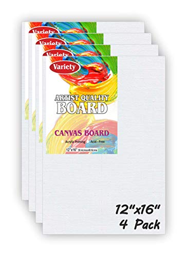 VARIETY CANVAS 7OZ Primed Canvas Board for Painting, 12 X 16 Inch, Black – Pack of 4 Piece