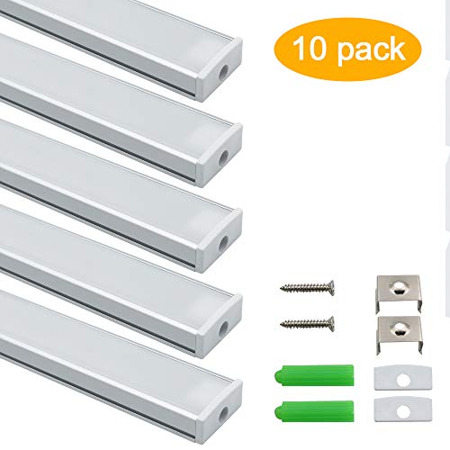 inShareplus LED Aluminum Channel System U Shape With Milk White Cover, End Caps and Mounting Clips, Aluminum Profile for LED Strip Light Installations, U02 Model, 10 Pack, 3.3ft/1 Meter, Silver