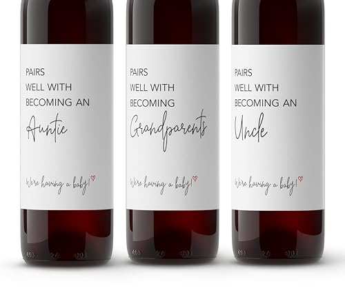 Pairs Well With Becoming Grandparents Auntie Uncle ● SET of 6 ● Balloons Pregnancy Announcement Family Friends Wine Labels Baby Announcement Label, Reveal, Alternative to Card (Minimalist)