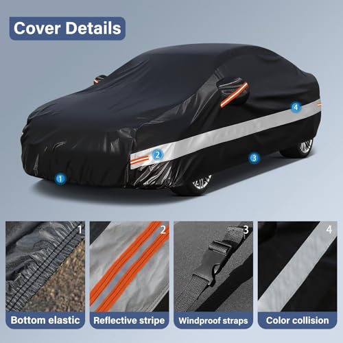 Holthly Car Cover Fit for Tesla Model 3 (2017-2026) 10 Layers Full Tarpaulin 100% Waterproof Protection Against Dust, Wind, Rain and UV Rays