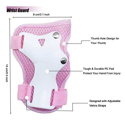 GOBEST Kids Protective Gear Set, Child Knee Pads Elbow Pads with Wrist Guards 3 in 1 for Boys and Girls Cycling Inline Roller Skating Biking Pack of 6 (Upgraded Vistion 3.0) (Pink/White) - Thumbnail 4
