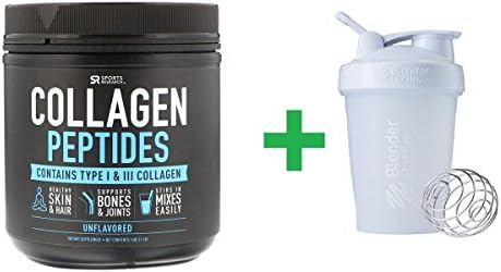 Sports Research, Collagen Peptides, Type I &amp; III, Unflavored, 16 oz(1 Pack)+ Assorted Sundesa, BlenderBottle, Classic With Loop, 20 oz