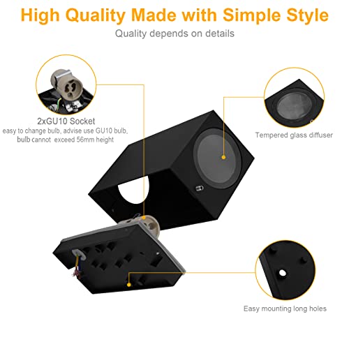 Klighten 2 Pieces Square Wall Lamp Outdoor/Indoor, IP65 Waterproof Black Outdoor Wall Sconce, GU10 Modern Aluminium Wall Light for Gardens, Hallway Terrace, Bulb Not Included