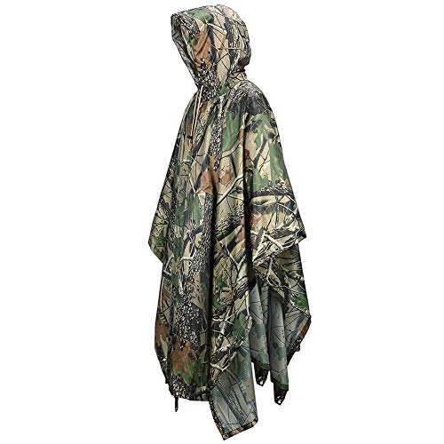 LOOGU Leichter wasserdichter Regenponcho mit Kapuze Camouflage Design Ripstop Mehrzweck Regenmantel für Männer und Frauen Regencape schnell trocknend wiederverwendbar Für Camping Angeln Jagd Events – Bild 3