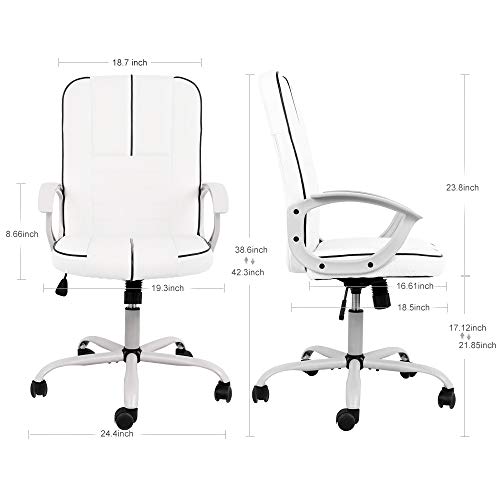Ergonomic Executive White PU Leather Task Chair for Office & Home Office, Height Adjustable - Image 2