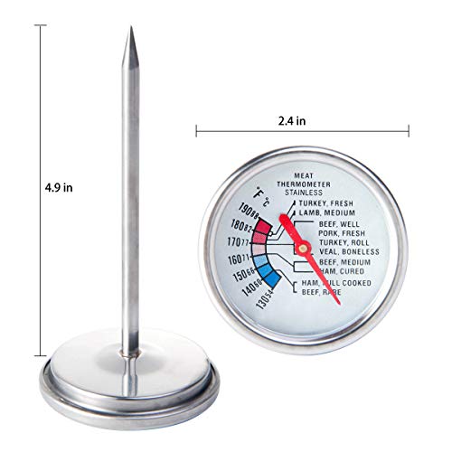 Meat Thermometer Extra Large Dial 2.4-Inch Meat & Poultry Thermometer Stainless Steel Safe Waterproof Classic Design BBQ Poultry Probe Cooking Meat Thermometer for Household Cooking Turkey Pork Beef