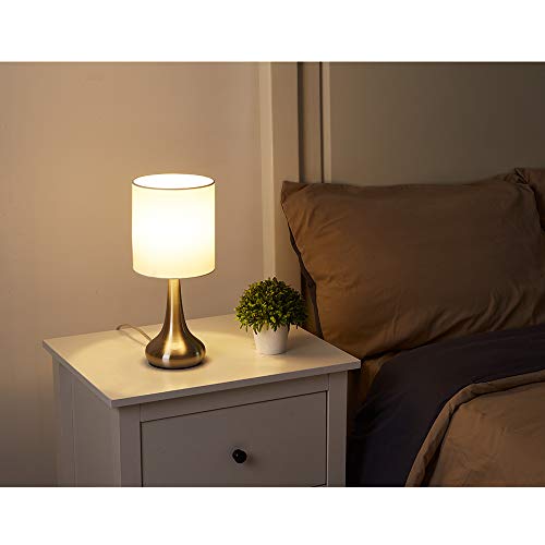 FERWVEW Modern Small Table Lamp, Bedside Desk lamp with White Fabric