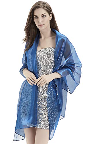 Alivila.Y Fashion Womens Organza Bridal Evening Soft Wrap Scarf Shawl-Blue Organza