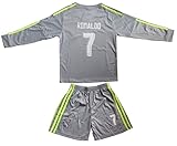 2015/2016 REAL MADRID #7 RONALDO KIDS AWAY GRAY LONG SLEEVE SOCCER JERSEY & SHORTS YOUTH SIZES