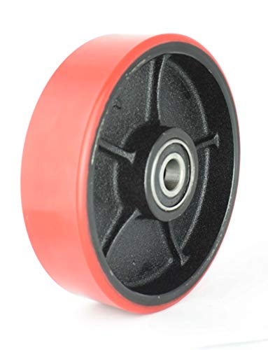 Pallet Jack/Truck Steering Wheels Set (2 pcs) 7" x 2" with Bearings ID 20mm Poly Tread Red