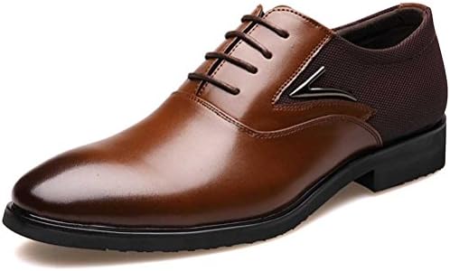 Senyee Men's Dress Shoes, Modern Classic Lace Up Round-Toe Wide Width Low Top Semi Formal Casual Oxfords Shoe Brown 10.5