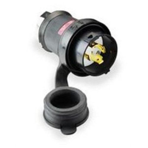 Locking Devices, Twist-Lock, Watertight Safety Shroud, Male Plug, 30A 3-Phase Delta 250V AC, 3-Pole 4-Wire Grounding, L15-30P, Screw Terminal, Black and White
