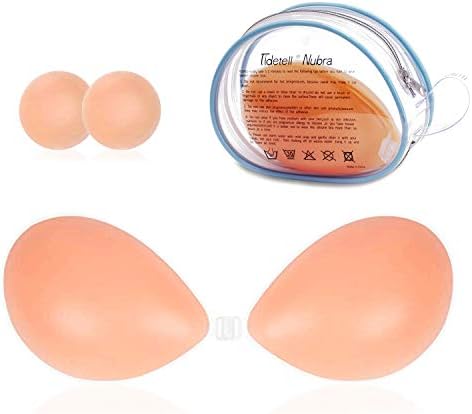 Tidetell Adhesive Bra Strapless Self Sticky Silicone Invisible Push-up Bra for Backless Dress with Nipple Covers