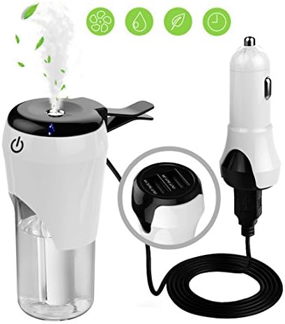 Car Humidifier Carperipher Protable Mini Aromatherapy Cool Mist Air Aroma Essential Oil Diffuser 50ml With 2 Ports USB Car Charger For Cell Phone With Auto Power-Off Protection Function