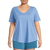Terra & Sky Women's Plus Size Semi Fitted V-Neck Tee with Short Sleeves (Blue Ash-4X)