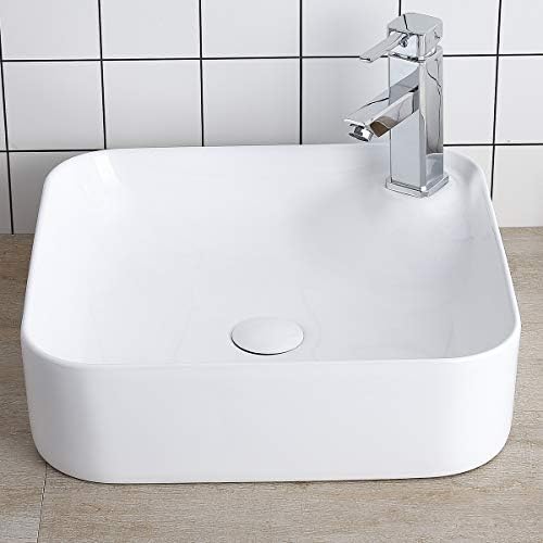 Bathroom Vessel Sink Square White Porcelain Ceramic Counter Sink - 16 Inch Modern Art Basin Lalasani Bathroom Vanity Farmhouse Sink
