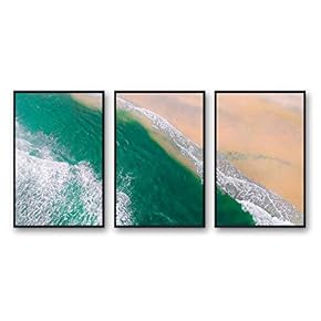 Framed Canvas Wall Art for Living Room, Bedroom Ocean Sea Beach Canvas Prints for Modern Home Decoration Ready to Hang - 16"x24"x3 Panels
