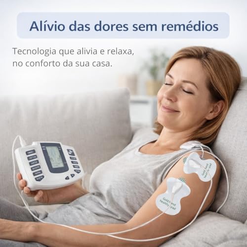 Aparelho Eletroestimulador Muscular TENS EMS Portátil com Eletrodos Premium 8 Modos e 10 Intensidades, Alívio Muscular, Alívio de Dores, Uso Doméstico, Fisioterapia Corporal em Casa