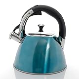 Mr. Coffee 111927.01 Belgrove Stainless Steel Whistling Tea Square Kettle, 2.5-Quart, Metallic Turquoise