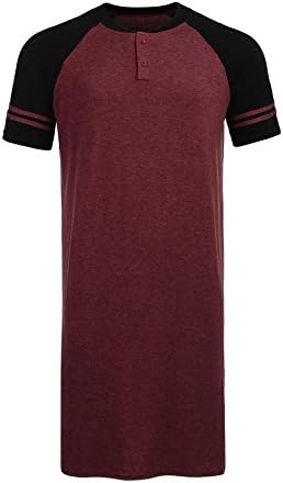 Kisshes Men's Cotton Nightshirt Summer Henley Night Shirt Short Sleeve Nightgown with Buttons Black Navy Blue