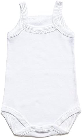 Bahar Bebe Baby 100% Cotton Camisole Onesies - Soft Ribbed White Bodysuits with Lace Trim.